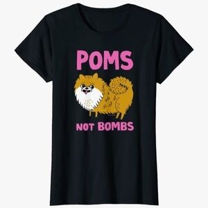 Gemma Correll dog lover Poms Not Bombs short sleeve T-shirt women’s XS BLACK tee